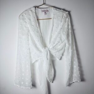 BCBGeneration Women’s white  Long Sleeve tie top